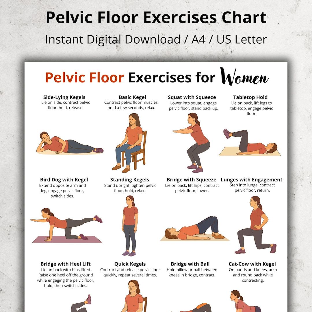 Printable chart for women to track pelvic floor exercises weekly. Includes Kegel moves for at-home progress monitoring.